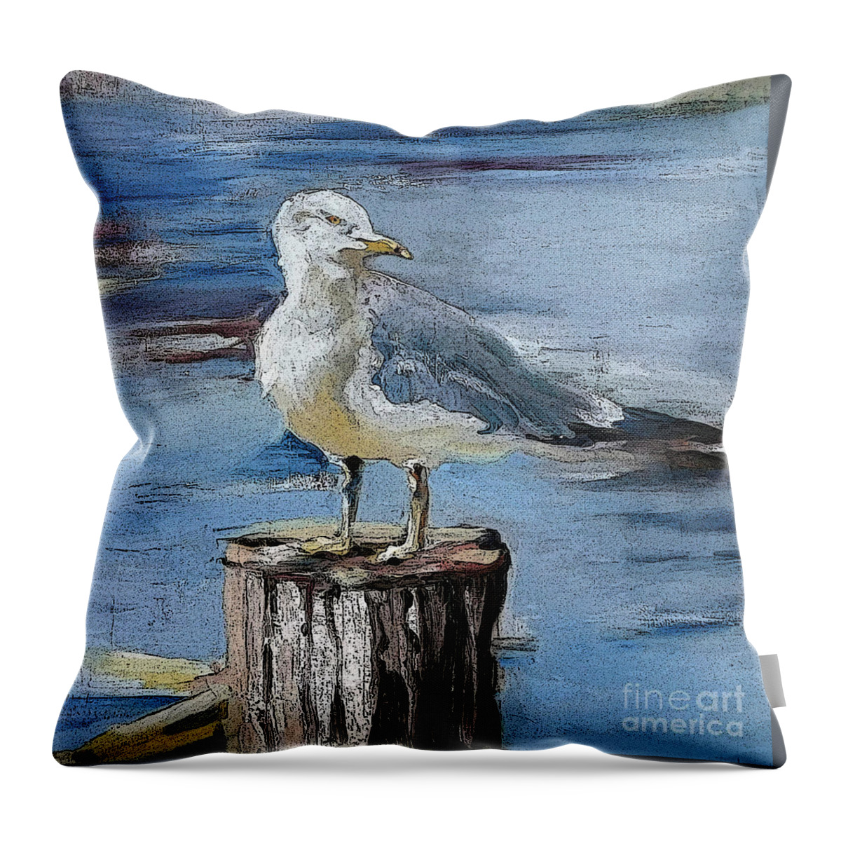 Bird Throw Pillow featuring the mixed media Resting Seagull by Mafalda Cento