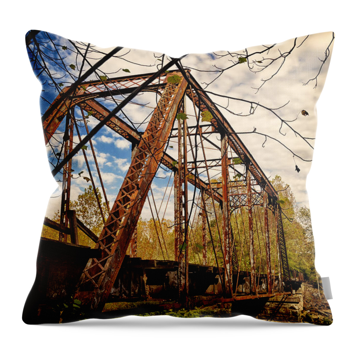 Architecture Throw Pillow featuring the photograph Retired Trestle by John M Bailey