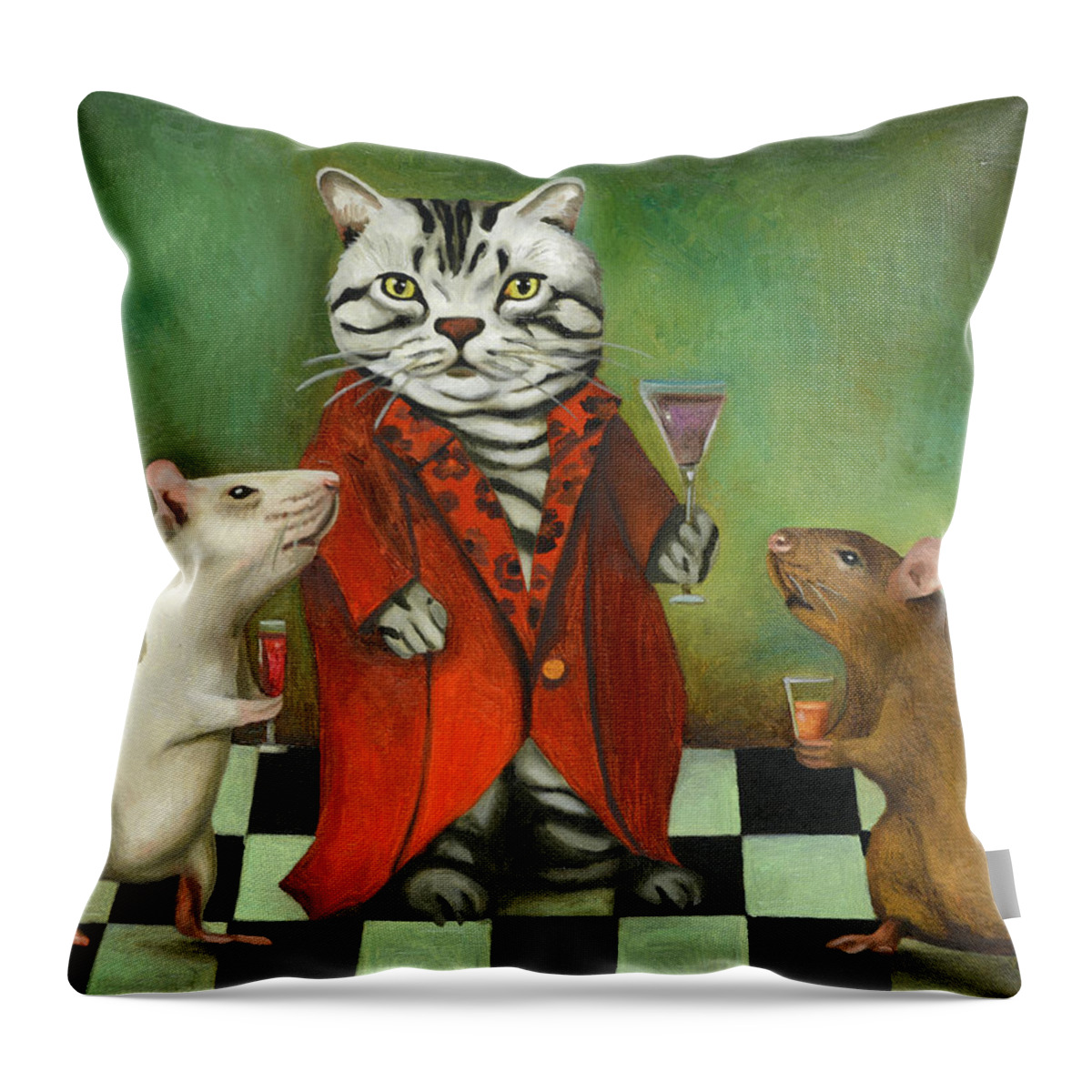 Cat Throw Pillow featuring the painting Retirement by Leah Saulnier The Painting Maniac