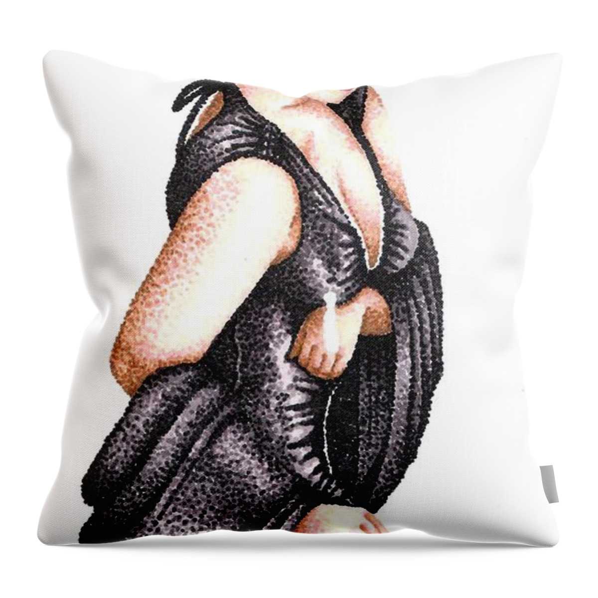 French Woman Throw Pillow featuring the drawing Retouch by Scarlett Royale