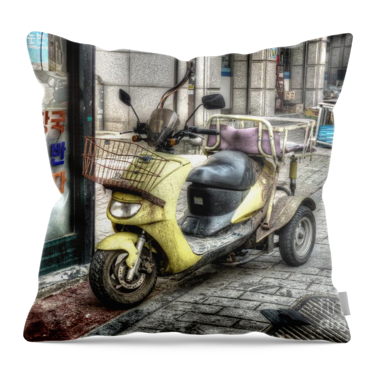 Retro Throw Pillow featuring the photograph Retro Moped by Michael Garyet