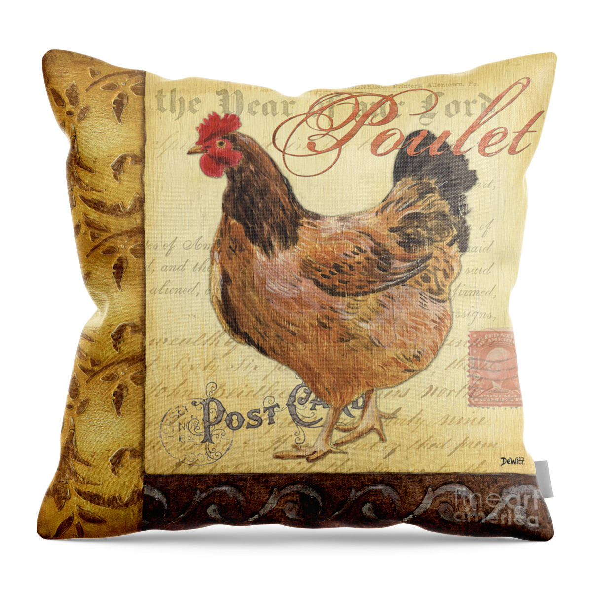 Rooster Throw Pillow featuring the painting Retro Rooster 1 by Debbie DeWitt