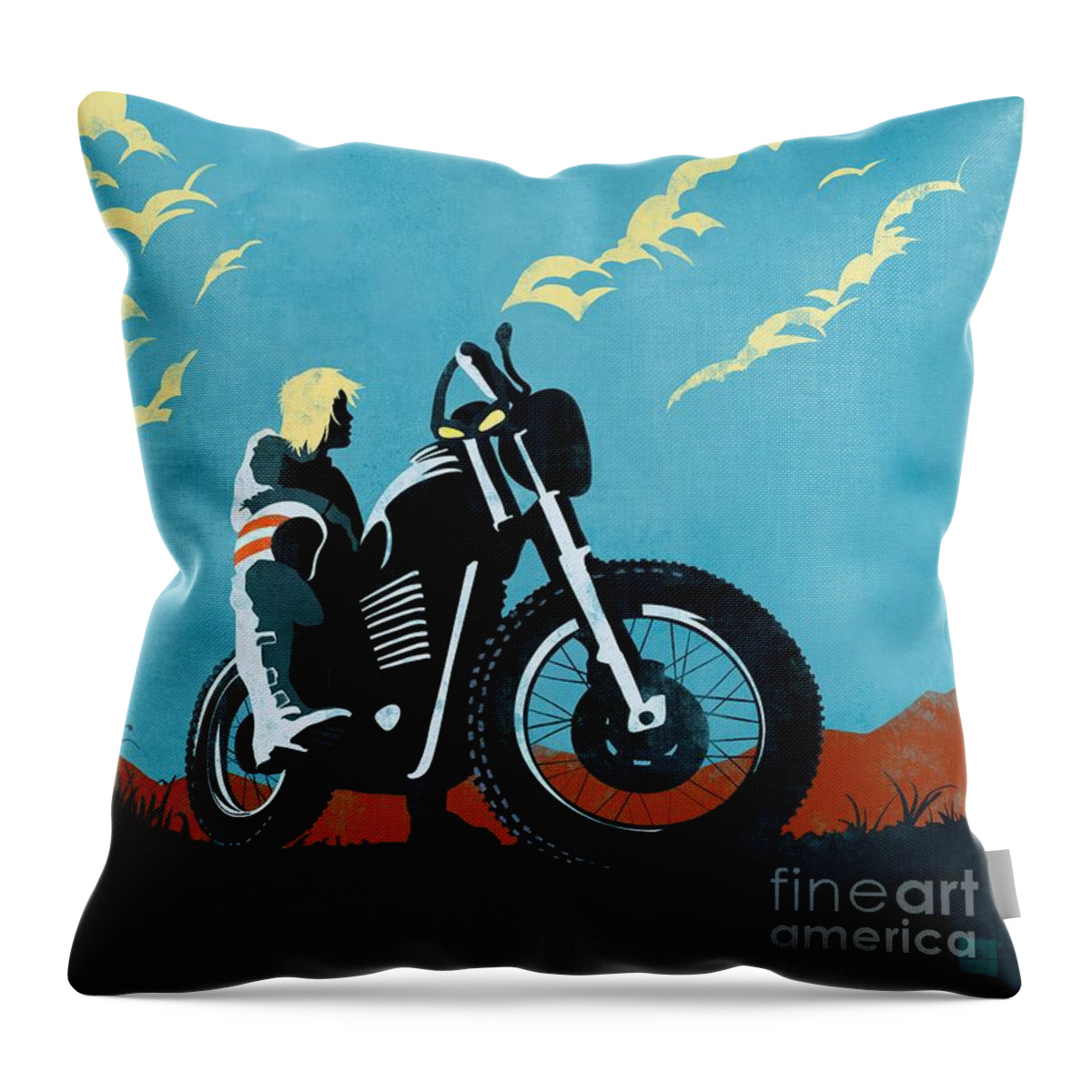 Caferacer Throw Pillow featuring the painting Retro scrambler motorbike by Sassan Filsoof