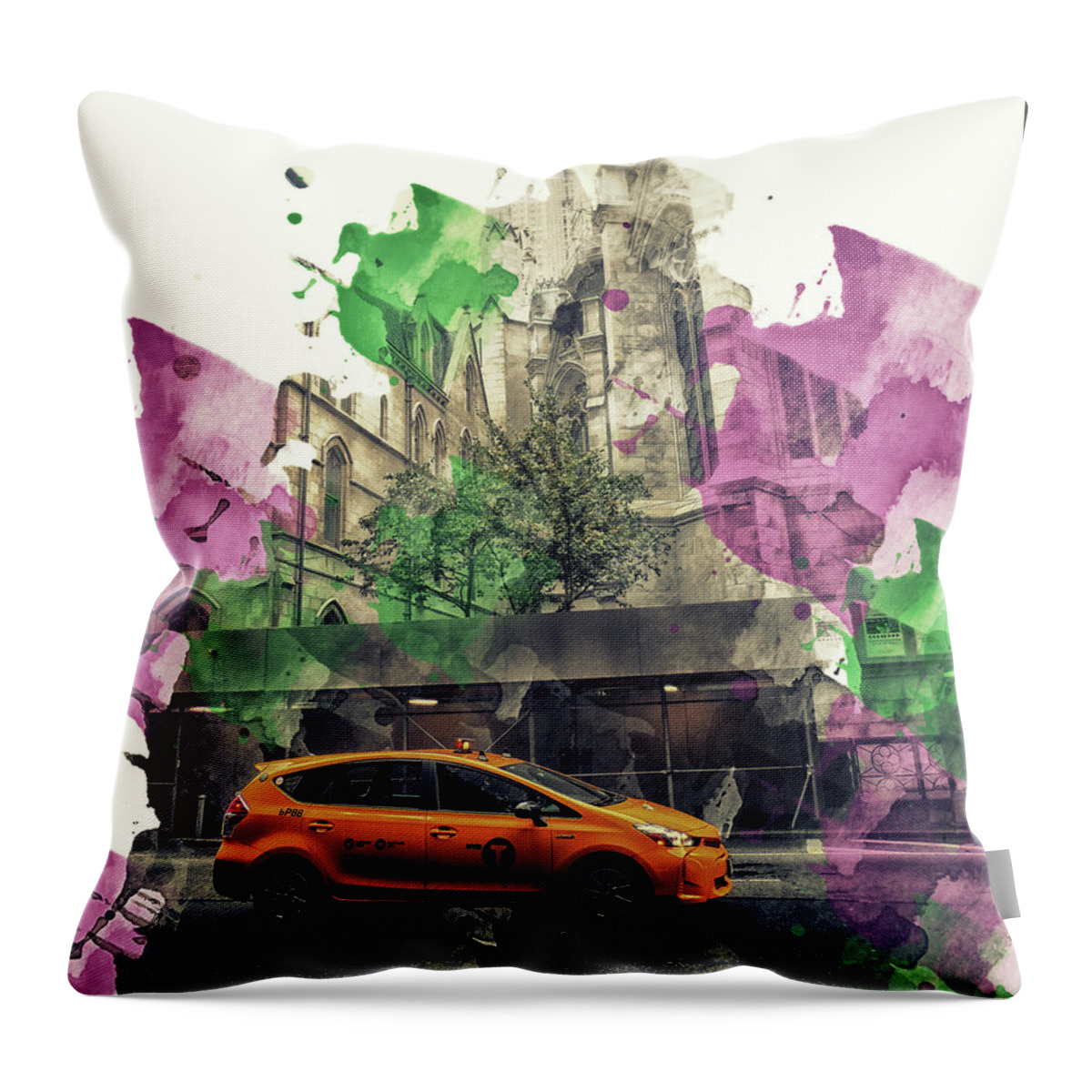 City Throw Pillow featuring the photograph Retro Yellow Cab Print by Martin Newman