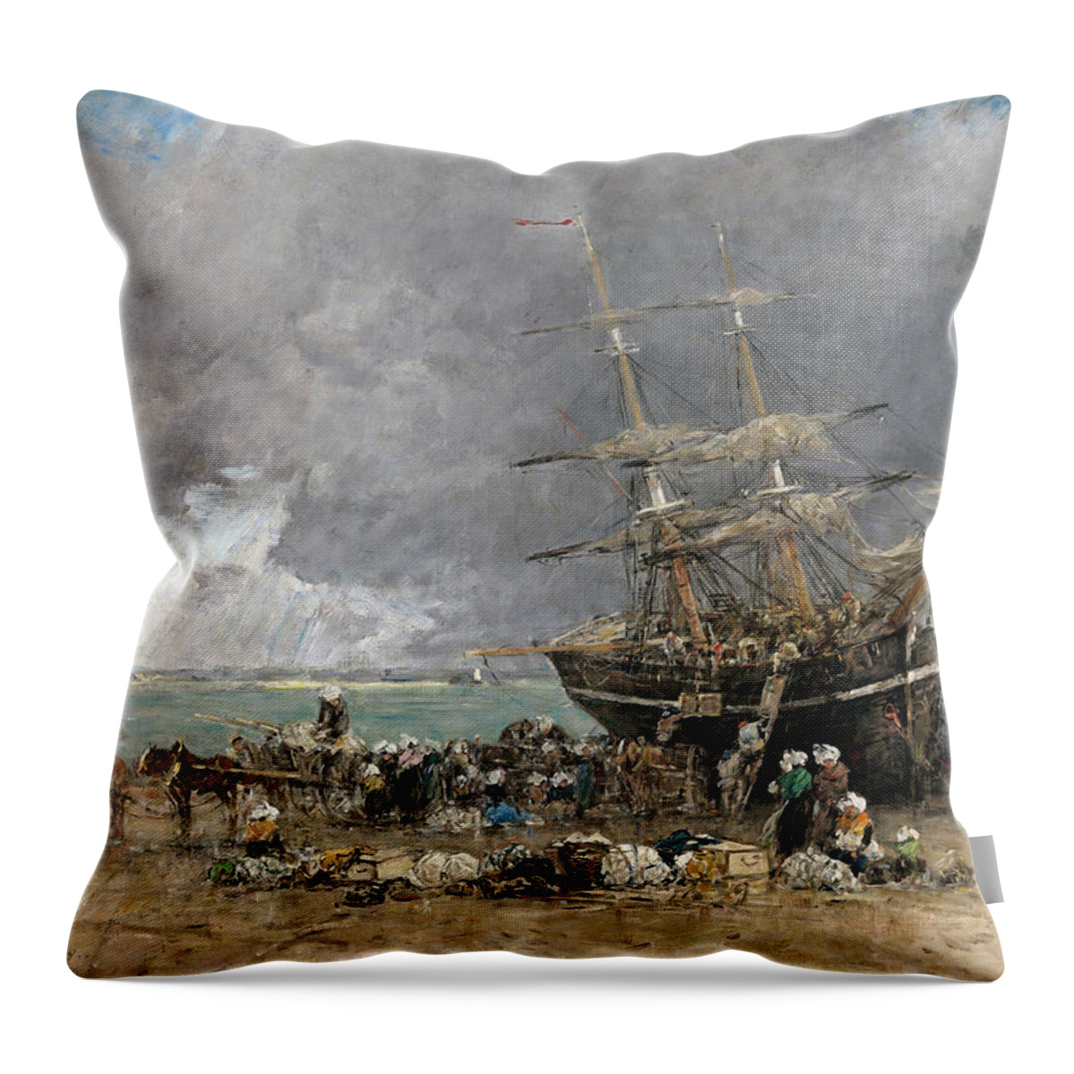 Artist Throw Pillow featuring the painting Return of the Terre-Neuvier by Eugene Boudin