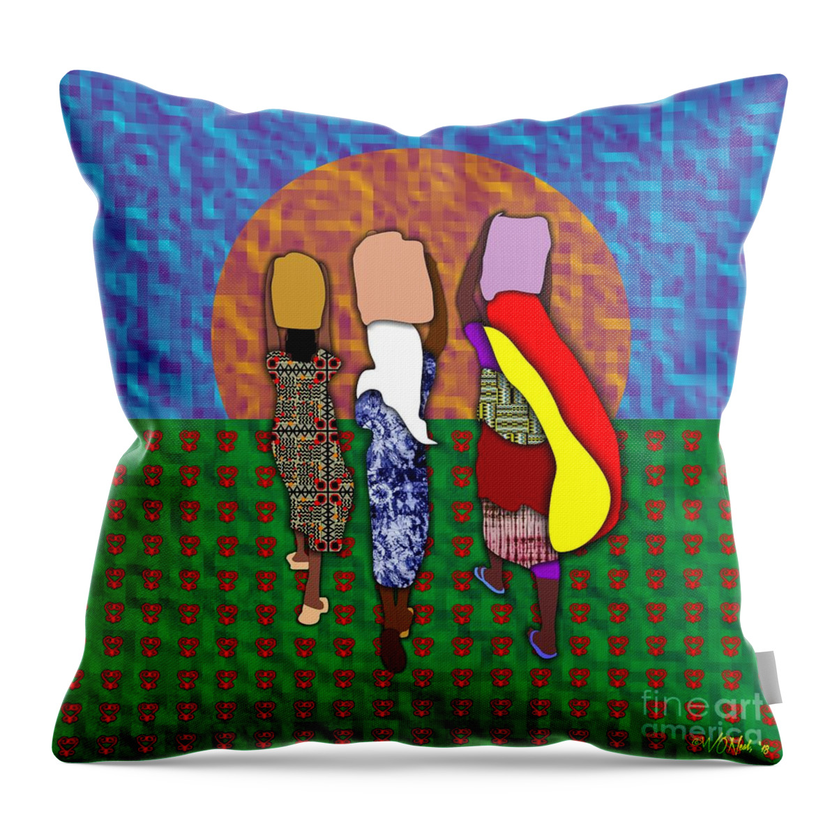 Females Throw Pillow featuring the digital art Returning Home From The Market by Walter Neal
