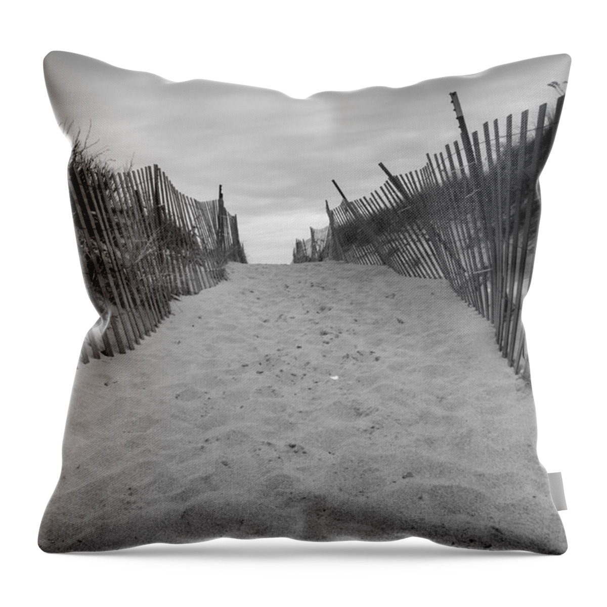 Rexhame Beach Throw Pillow featuring the photograph Rexhame beach Entrance in Black and White by Brian MacLean