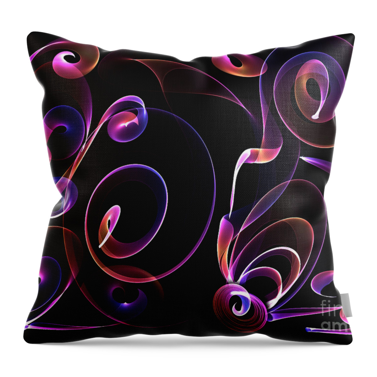 Rhapsody Throw Pillow featuring the painting Rhapsody in Pink and Gold on Black Background by Barefoot Bodeez Art