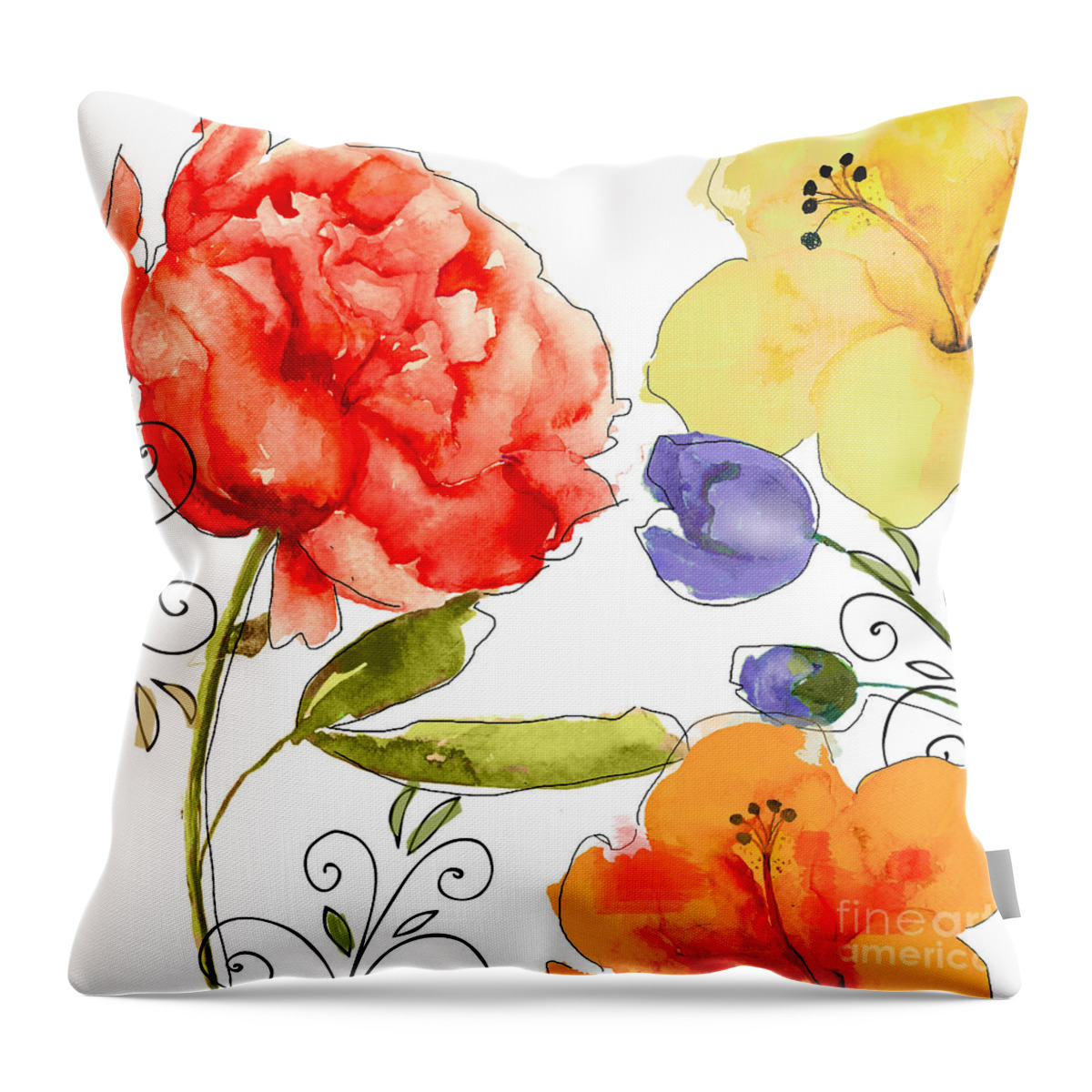 Watercolor Peony Throw Pillow featuring the painting Rhapsody II by Mindy Sommers
