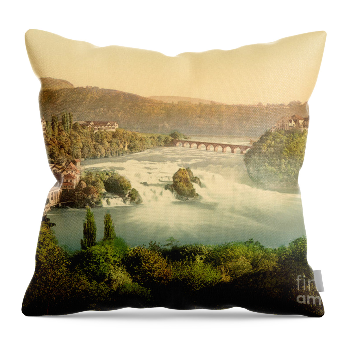 Rhine Falls Throw Pillow featuring the painting Rhine falls by Celestial Images