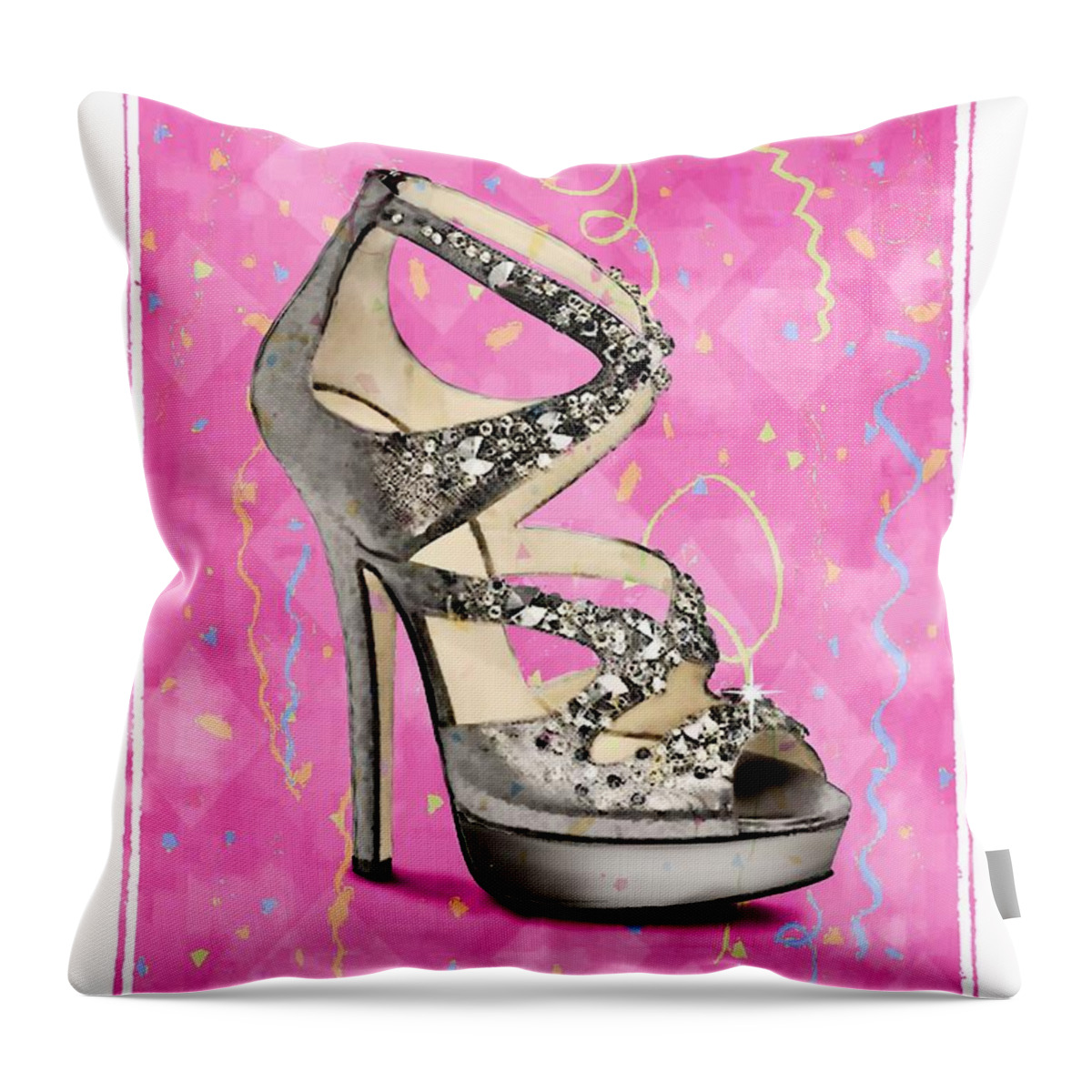 Footwear Throw Pillow featuring the painting Rhinestone Party Shoe by Jann Paxton
