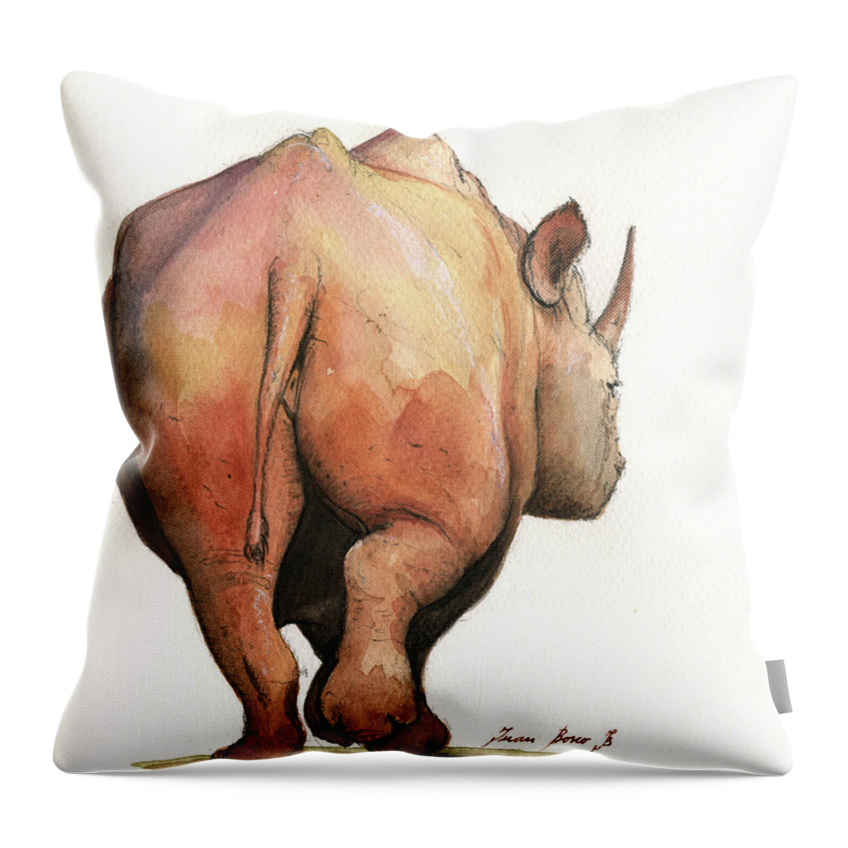 Rhino Back Throw Pillow featuring the painting Rhino back by Juan Bosco