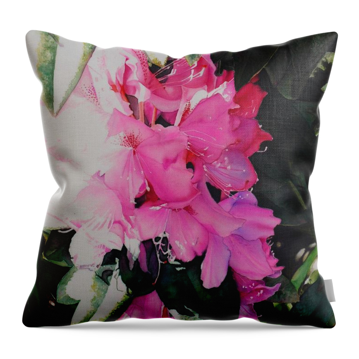  Throw Pillow featuring the painting Rhodies by Barbara Pease