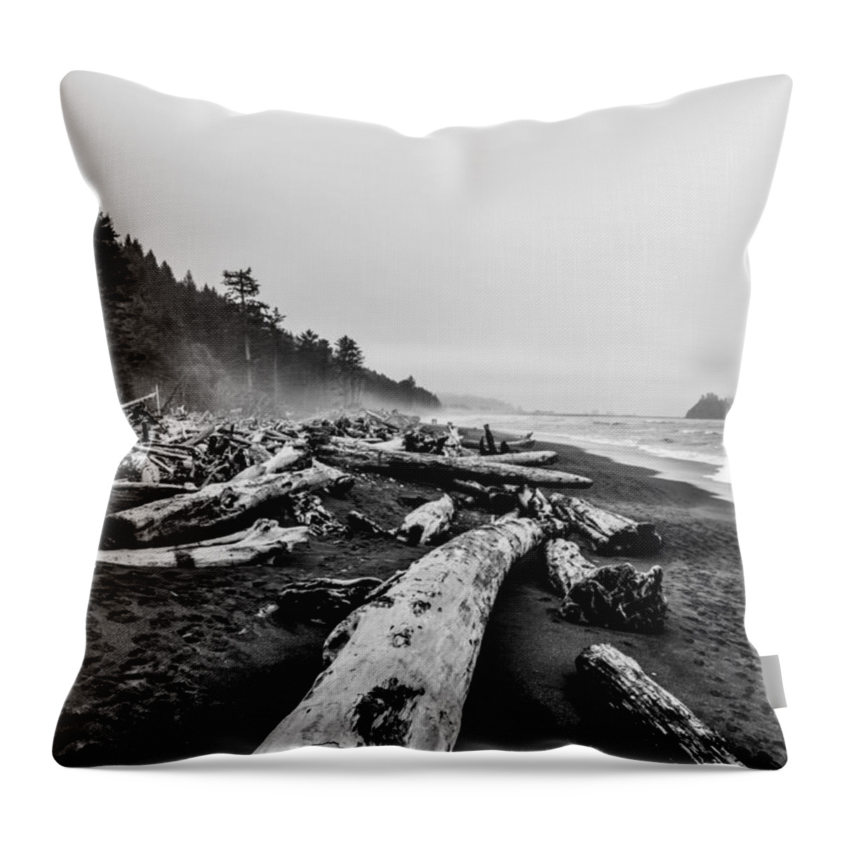 Rain Throw Pillow featuring the photograph Rialto Beach Black and White by Pelo Blanco Photo
