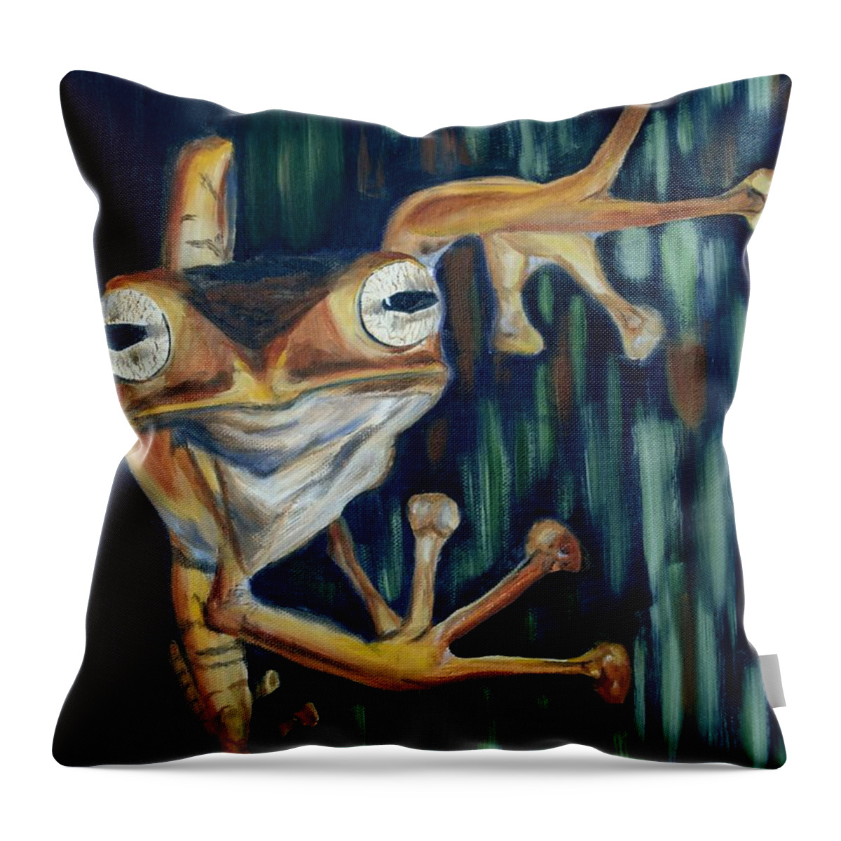 Frog Throw Pillow featuring the painting Ribbit by Donna Tuten