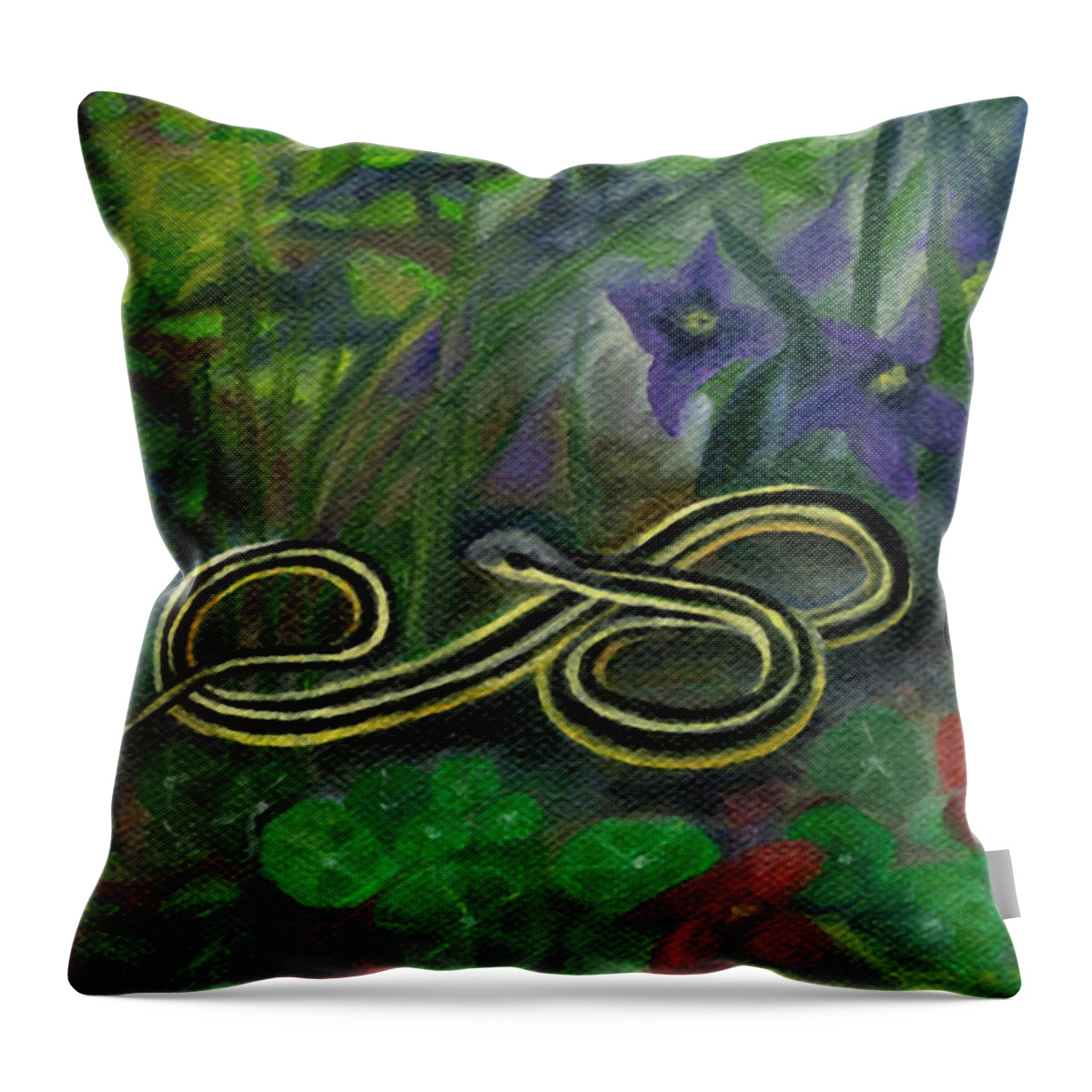 Flowers Throw Pillow featuring the painting Ribbon Snake by FT McKinstry