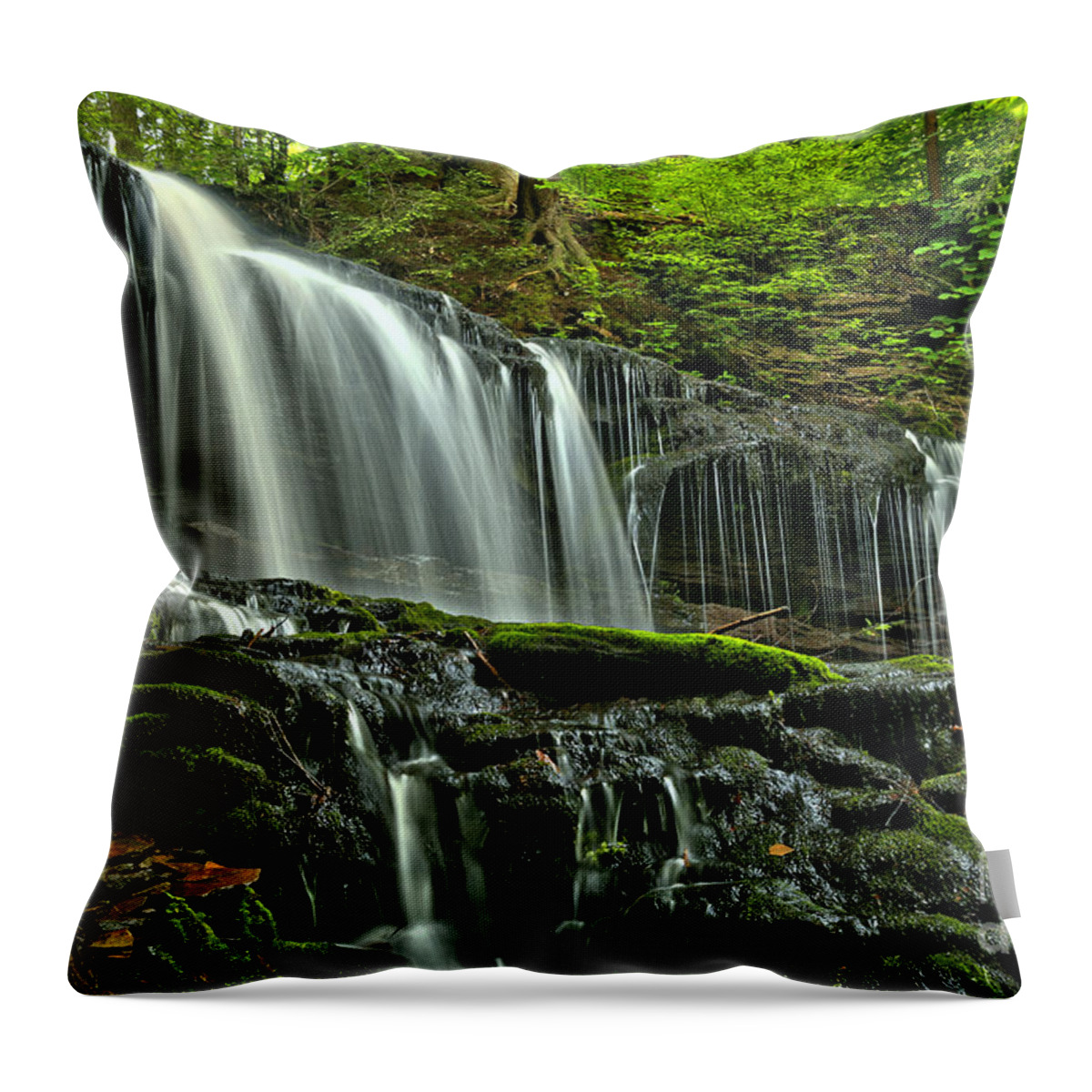 Mohowak Falls Throw Pillow featuring the photograph Ricketts Glen Mohwak Streams by Adam Jewell