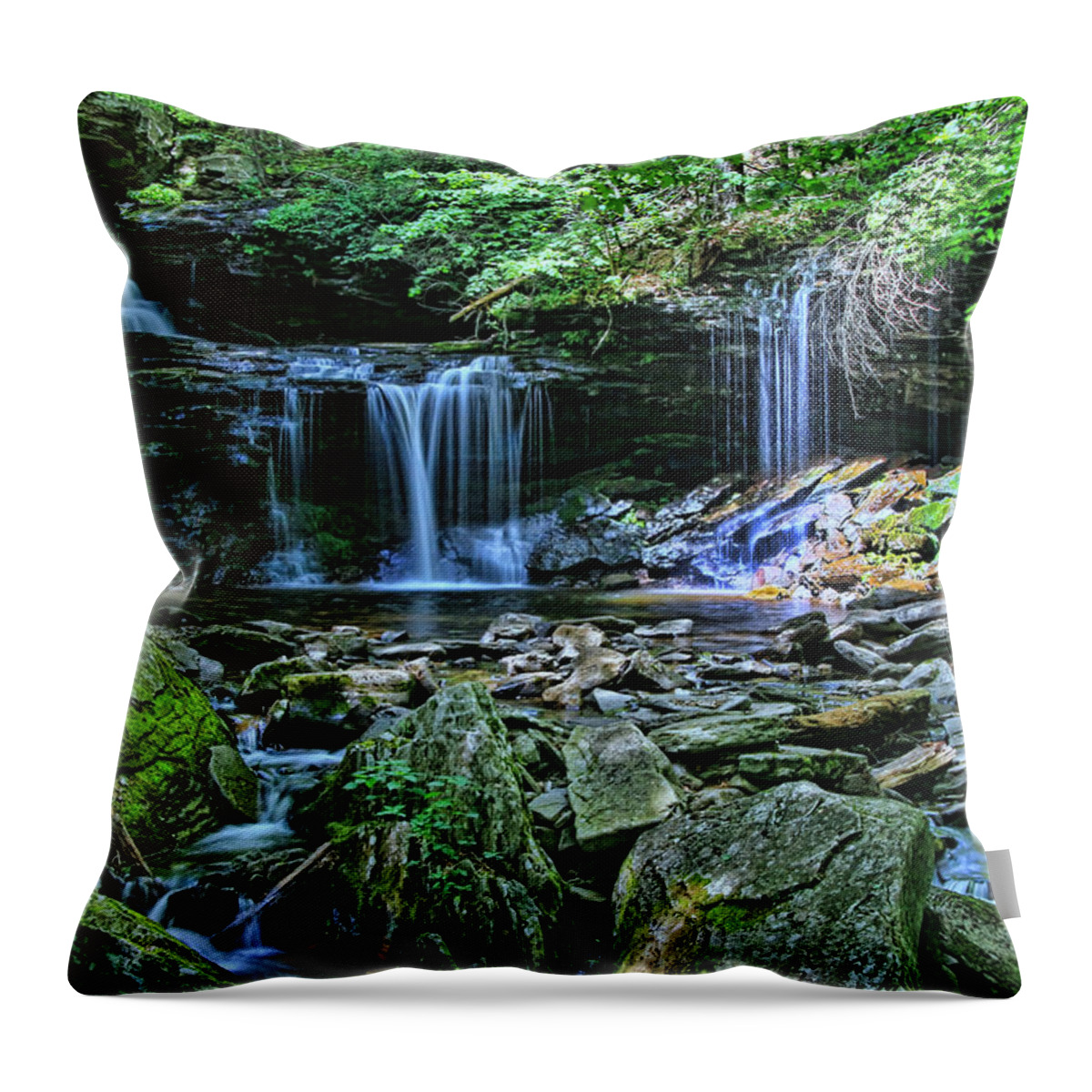 Waterfall Throw Pillow featuring the photograph Ricketts Glen S P - B. Reynolds Falls # 2 by Allen Beatty