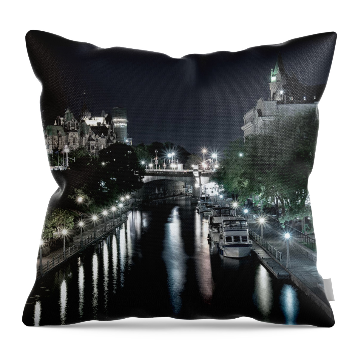Boat Throw Pillow featuring the photograph Rideau Canal Darkness by James Wheeler