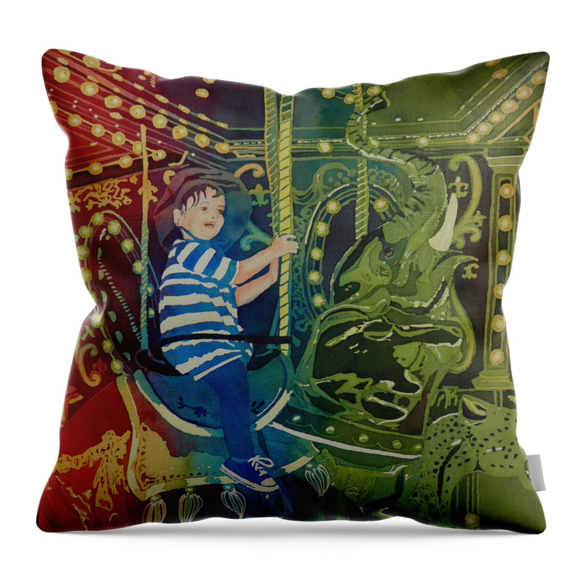 Carousel Throw Pillow featuring the painting Riding In Style by Terry Honstead