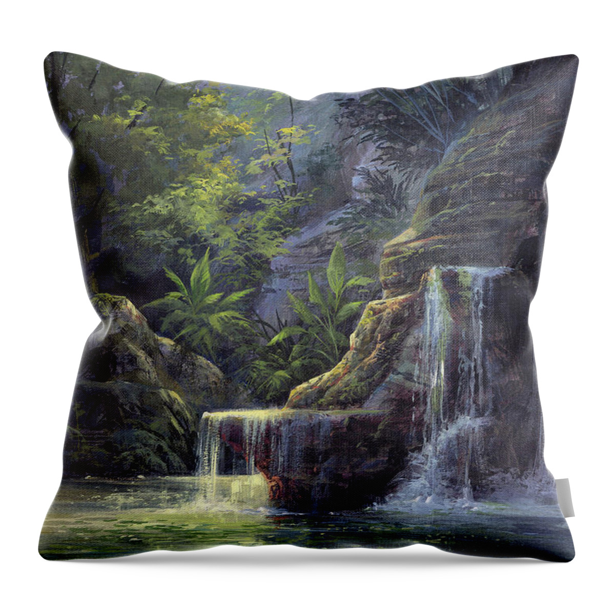 Michael Humphries Throw Pillow featuring the painting Rim Lit Falls by Michael Humphries