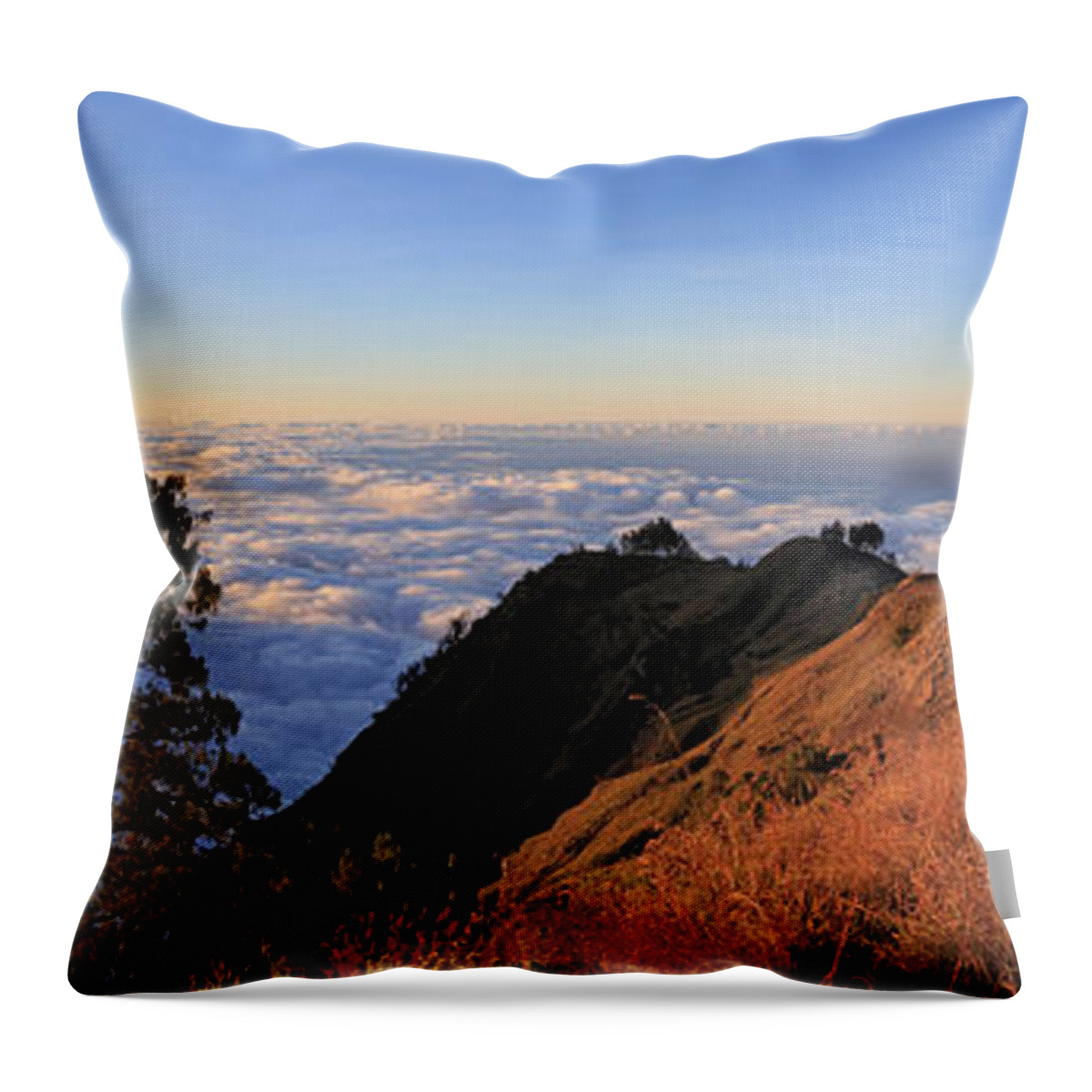 Rinjani Throw Pillow featuring the photograph Rinjani sunset panorama by Warren Photographic