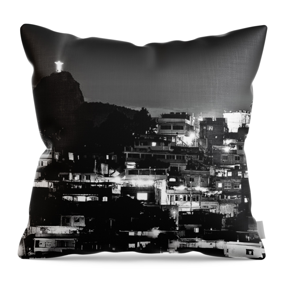 Leme Throw Pillow featuring the photograph Rio de Janeiro - Christ the Redeemer on Corcovado, Mountains and Slums by Carlos Alkmin
