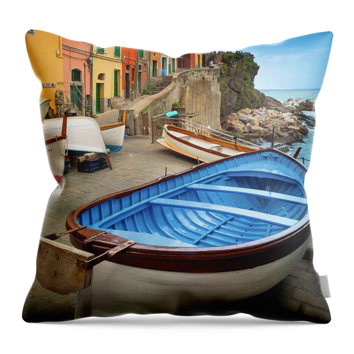 Riomaggiore Throw Pillow featuring the photograph Rio Maggiore Boat by Inge Johnsson