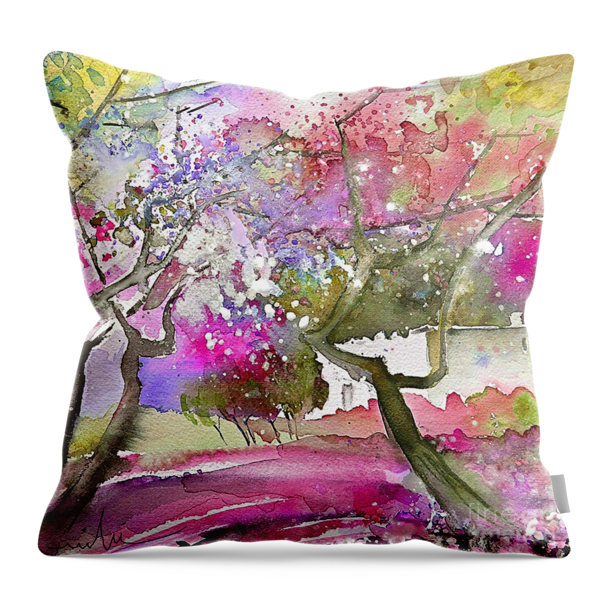 Spain Rioja Painting Travel Sketch Water Colour Miki Throw Pillow featuring the painting Rioja Spain 02 by Miki De Goodaboom