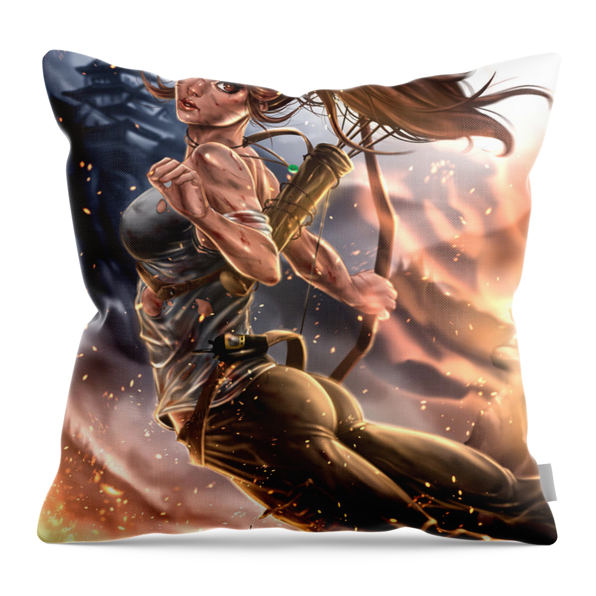 Pete Tapang Throw Pillow featuring the painting Rise of the Tomb Raider by Pete Tapang