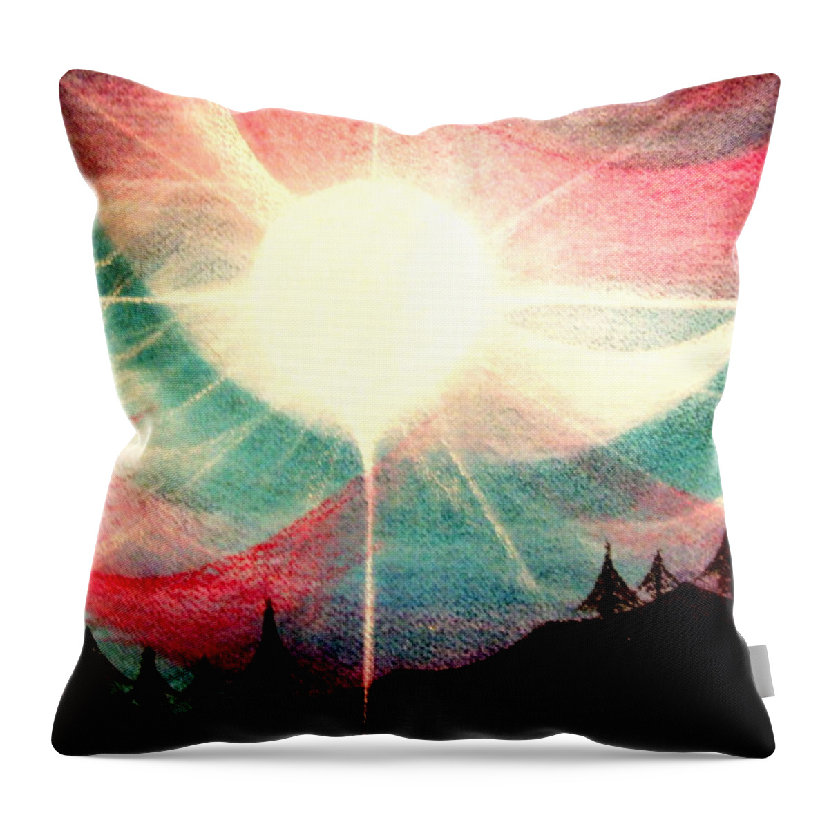 Sunrise.landscape Throw Pillow featuring the painting Rising Sun by Kumiko Mayer