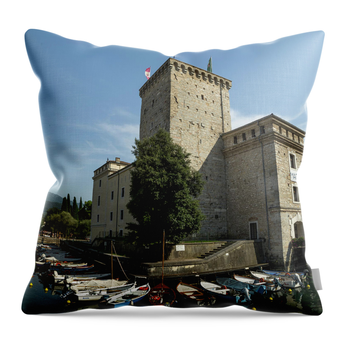 Garda Throw Pillow featuring the photograph Riva del Garda Fortress by Nicola Aristolao