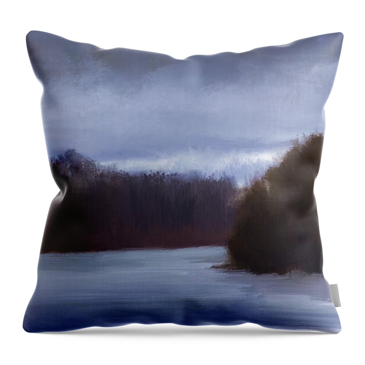 Winter Throw Pillow featuring the painting River Bend in Winter by Diane Chandler