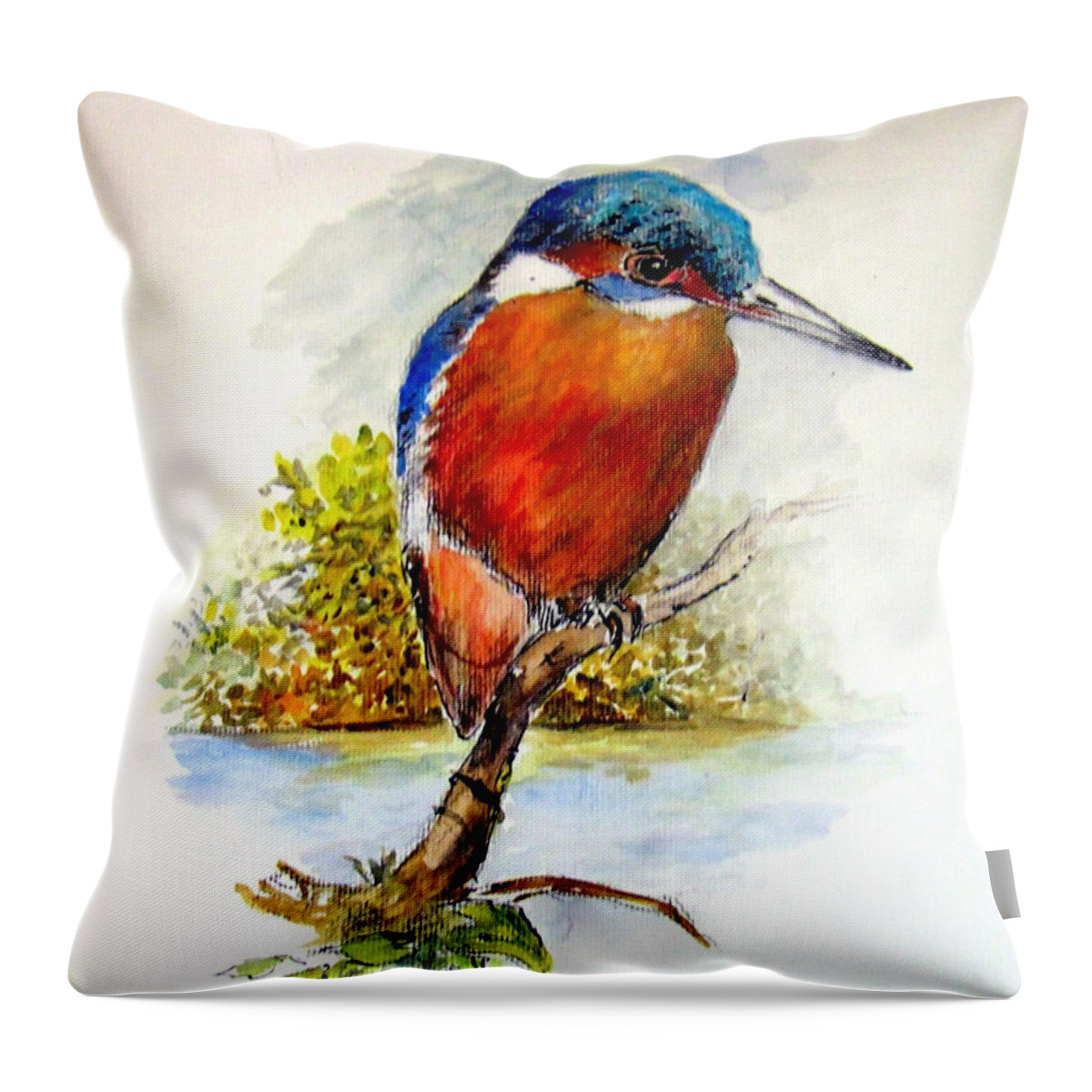 Fish Throw Pillow featuring the painting River Kingfisher by Jason Sentuf