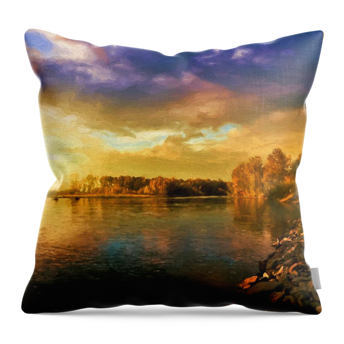 Landscape Throw Pillow featuring the digital art River Sunset by Charmaine Zoe