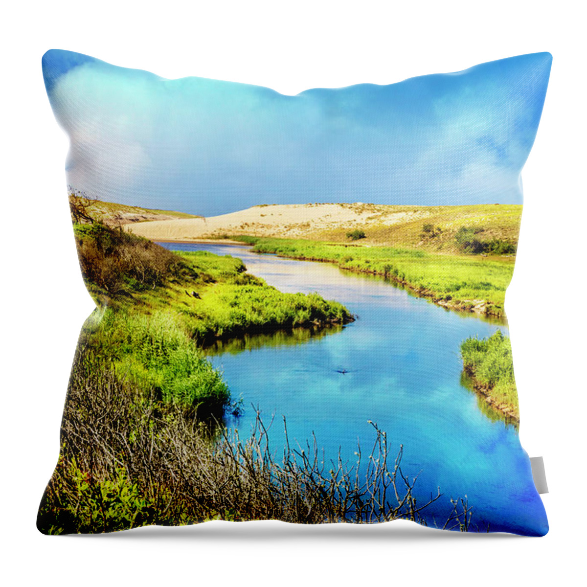 Clouds Throw Pillow featuring the photograph River to the Sea by Debra and Dave Vanderlaan