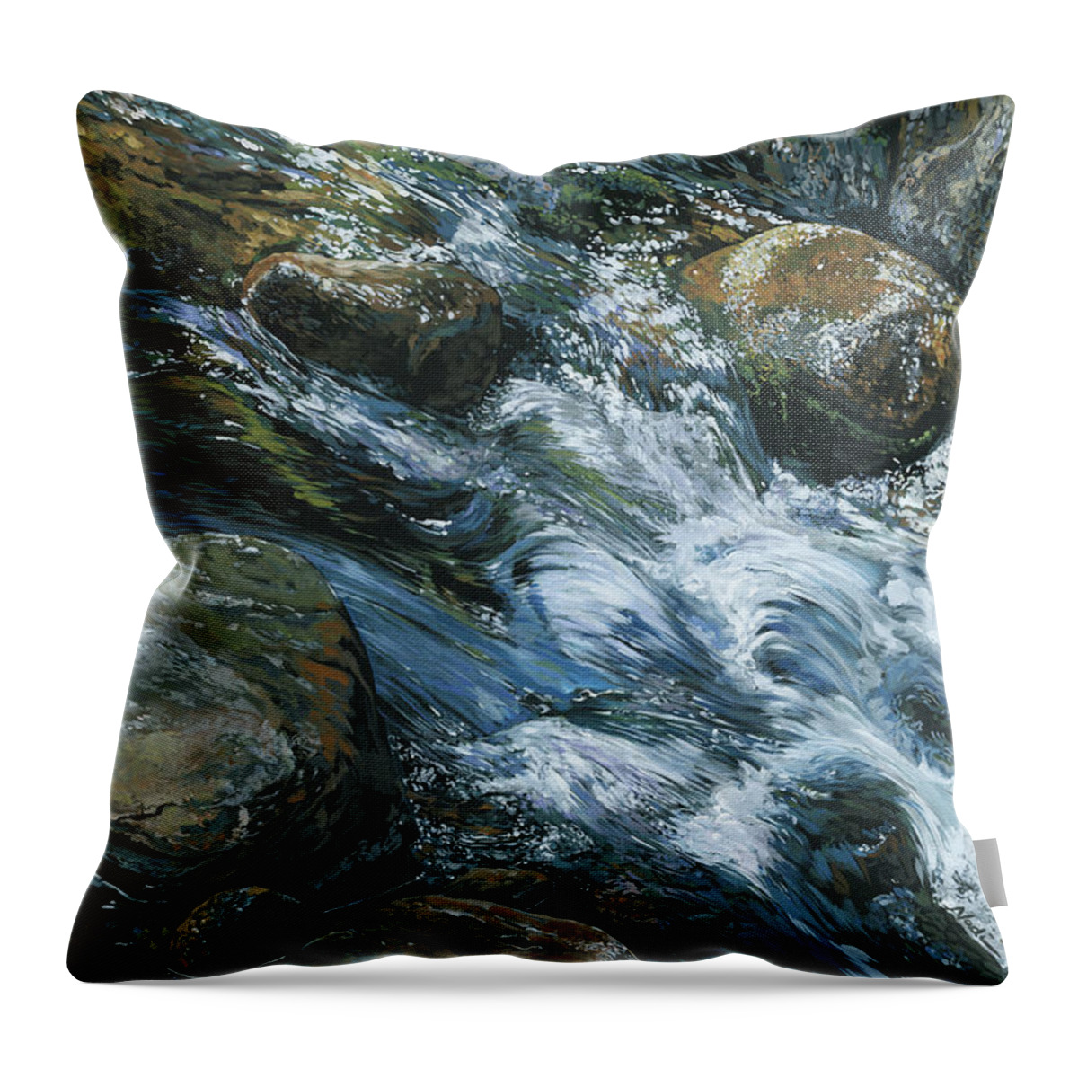 River Throw Pillow featuring the painting River Water by Nadi Spencer