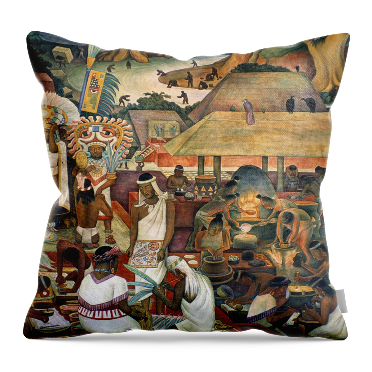 1925 Throw Pillow featuring the painting Rivera Pre-columbian Life by Granger