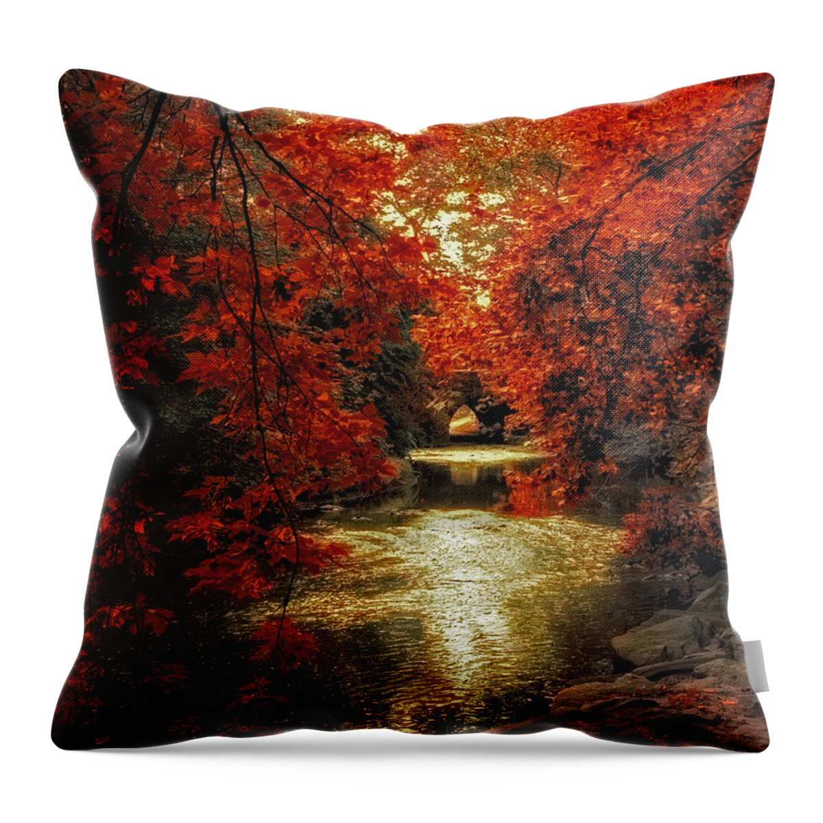 Autumn Throw Pillow featuring the photograph Riverbank Red by Jessica Jenney