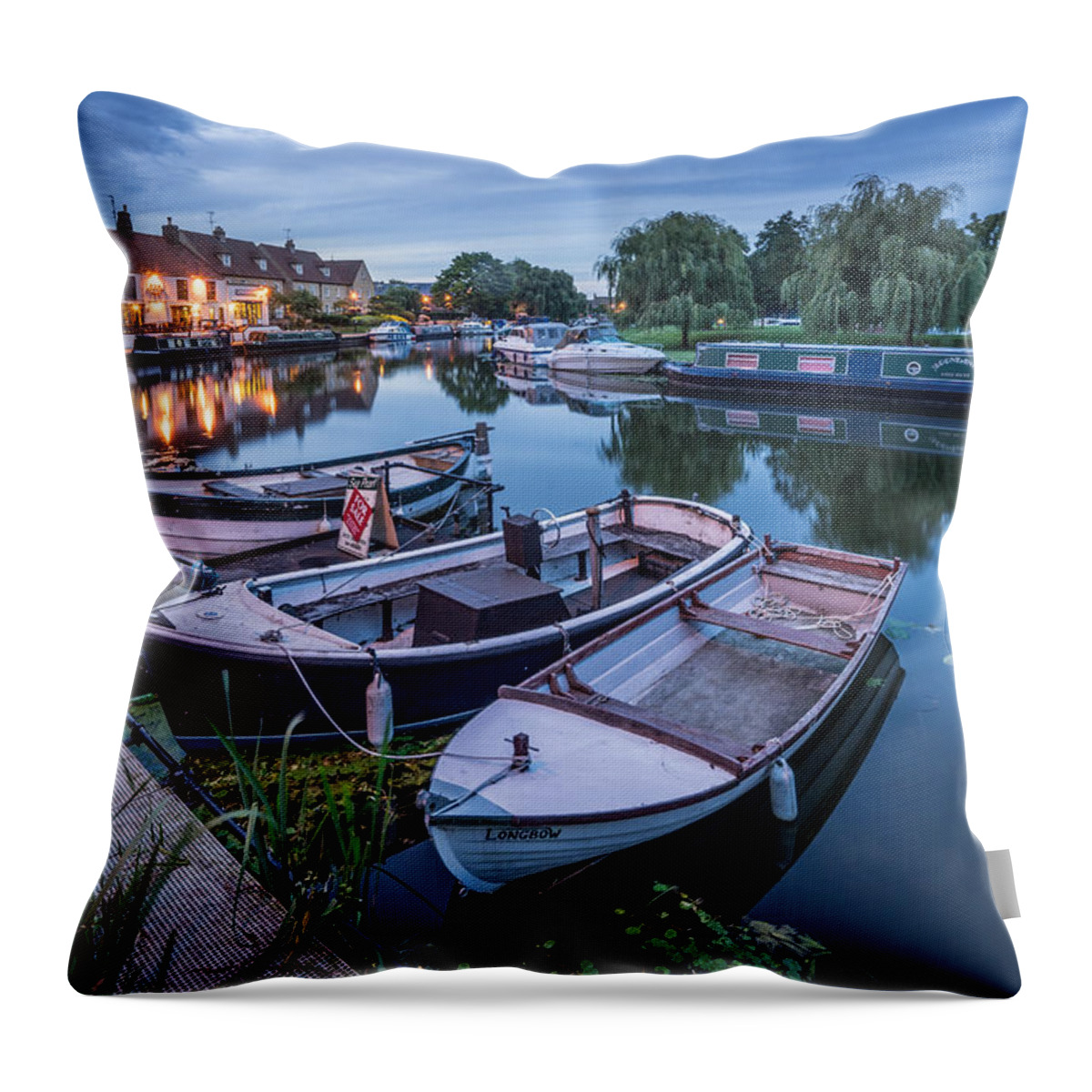 Barge Throw Pillow featuring the photograph Riverside by night by James Billings