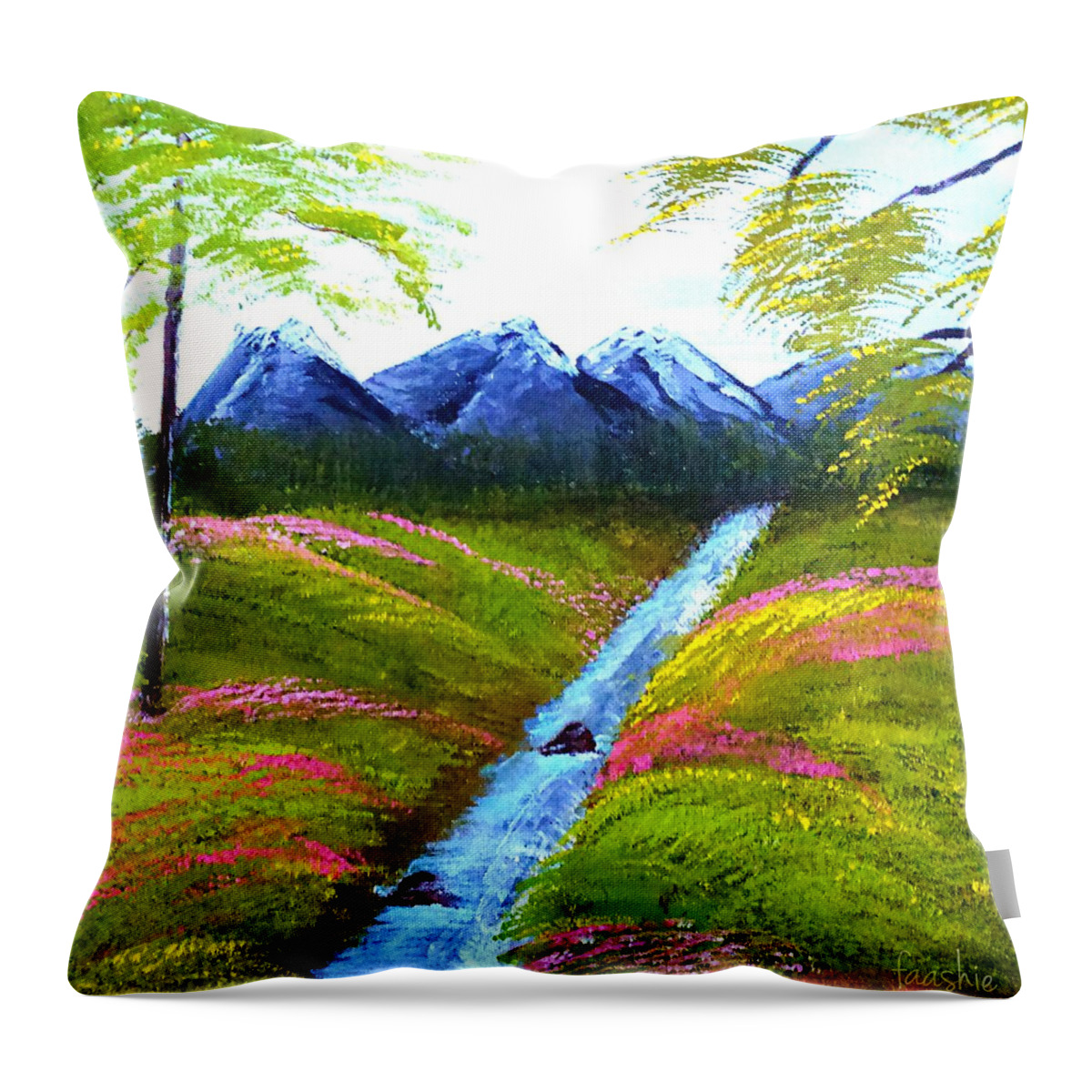Riverside Throw Pillow featuring the painting Riverside by Faashie Sha