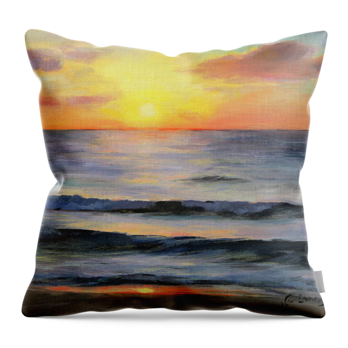 Riviera Maya Throw Pillow featuring the painting Riviera Sunrise by Anna Rose Bain