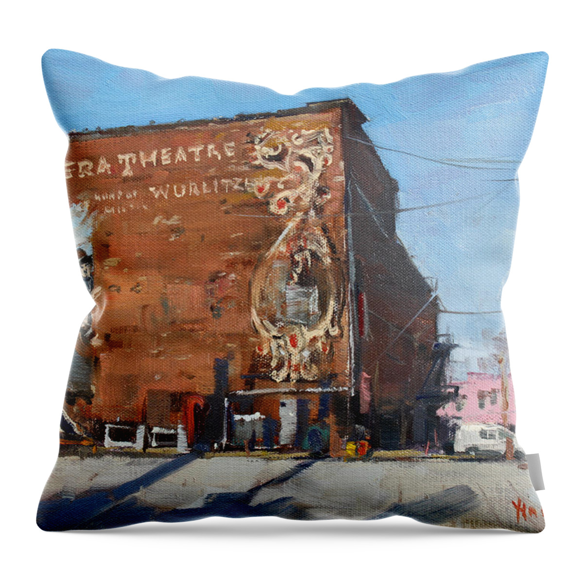 Riviera Theatre Throw Pillow featuring the painting Riviera Theatre Historic Place in North Tonawanda by Ylli Haruni
