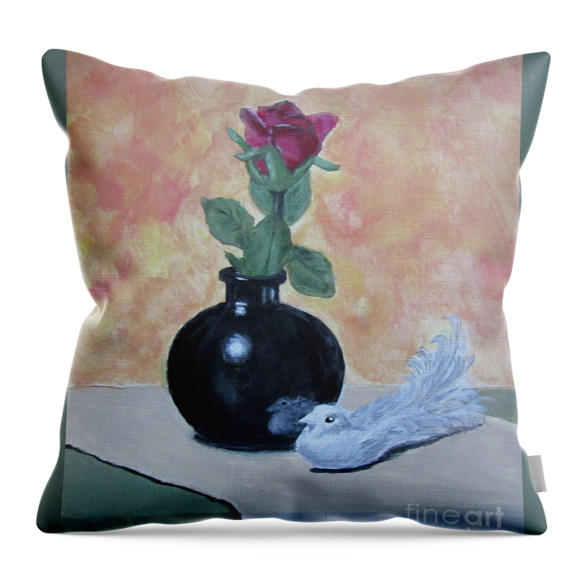 Still Life Throw Pillow featuring the painting Rose Vase Reflection by Tina Glass