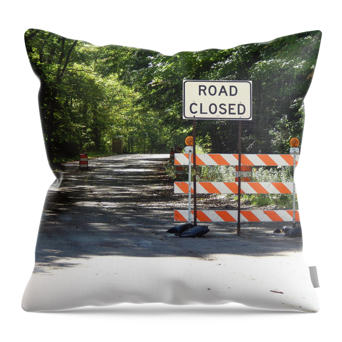 Construction Throw Pillow featuring the photograph Road Closed For Construction by Phil Perkins