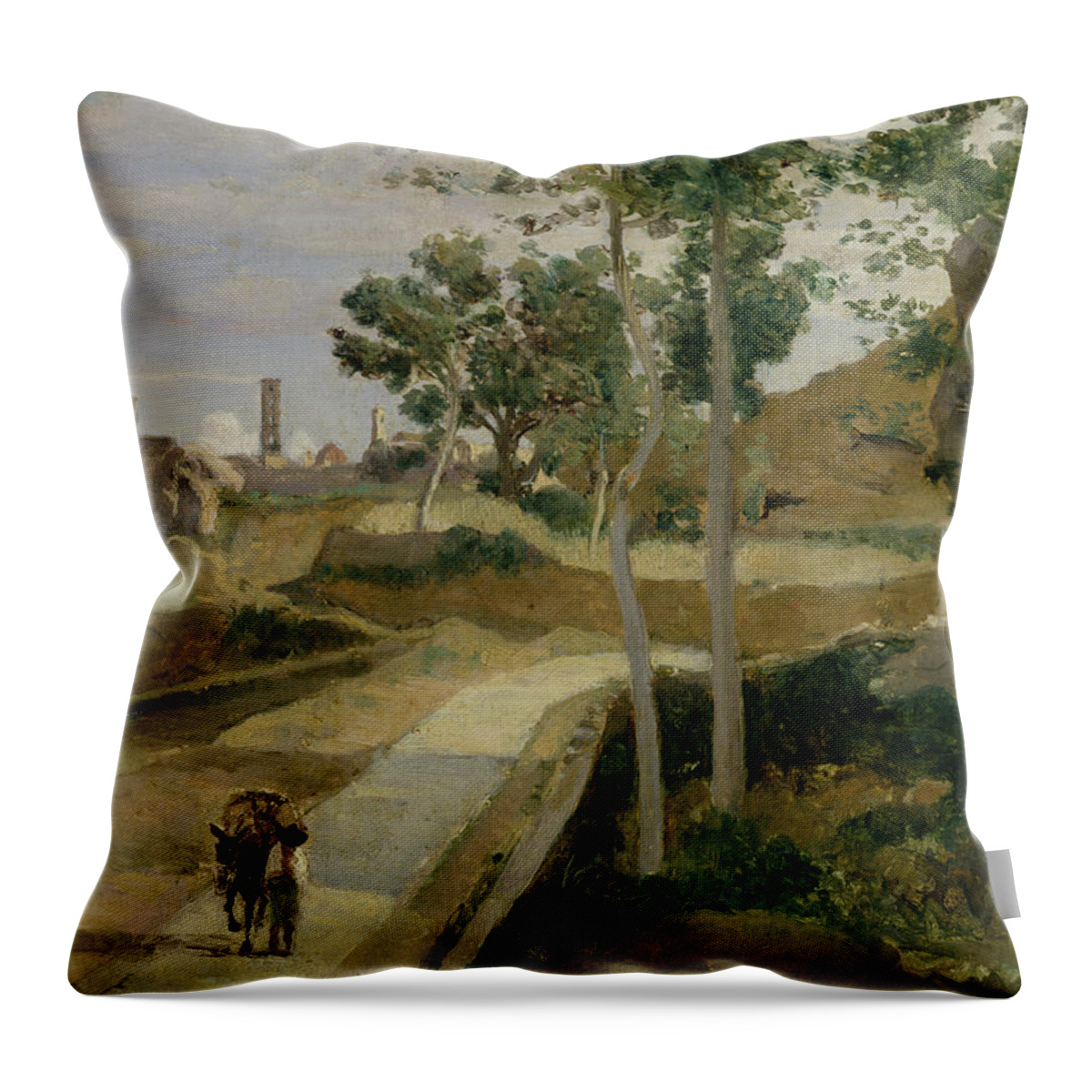 Road Throw Pillow featuring the painting Road from Volterra by Jean Baptiste Camille Corot