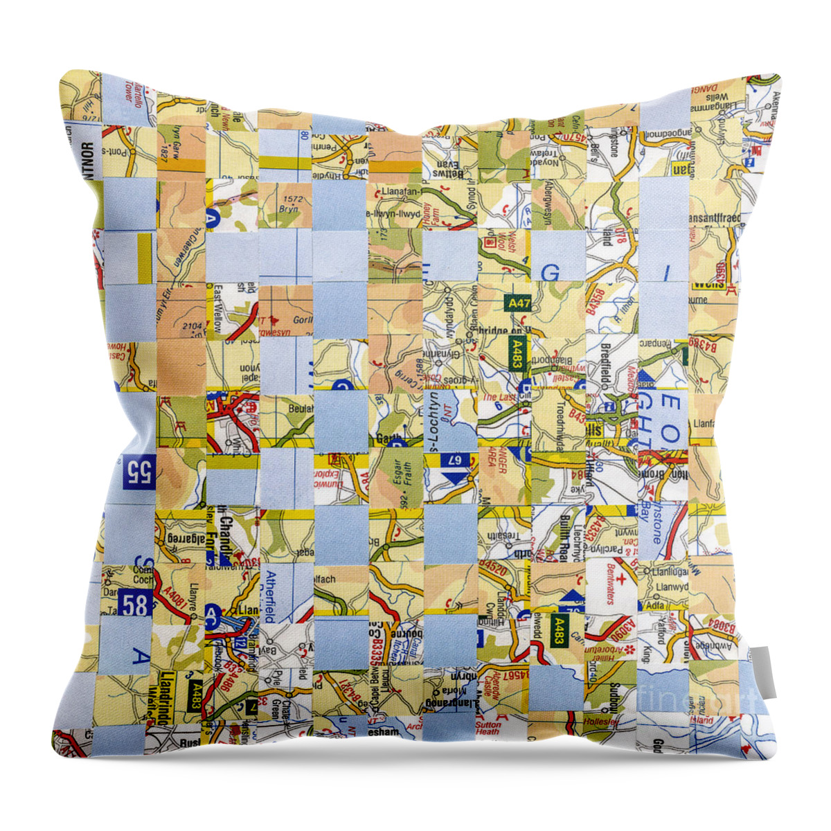 Paper Throw Pillow featuring the mixed media Road Map by Jan Bickerton