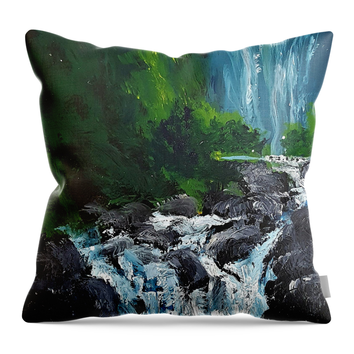 Waterfalls Throw Pillow featuring the painting Road to Hana by Fred Wilson