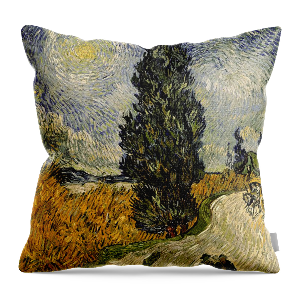 Road Throw Pillow featuring the painting Road with Cypresses by Vincent Van Gogh