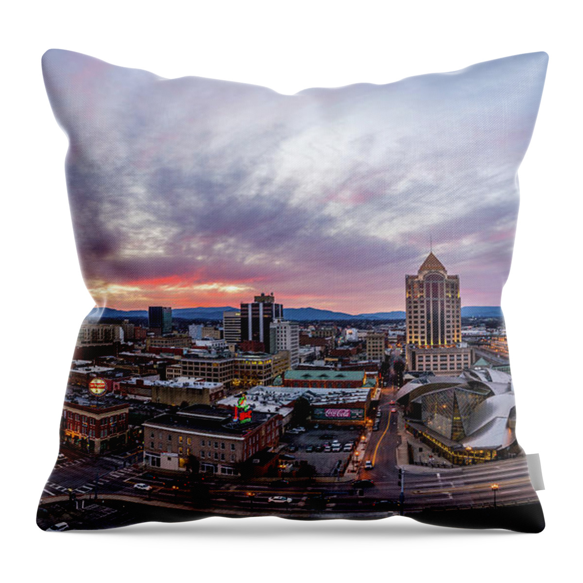 Panoramic Throw Pillow featuring the photograph Roanoke Evening Panoramic by Star City SkyCams